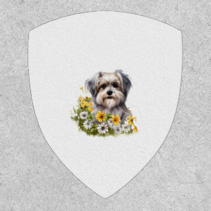 Dog in a Flower Garden Patch
