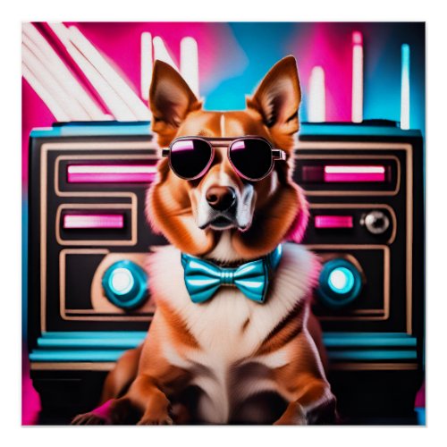 Dog in a retro synthwave style poster