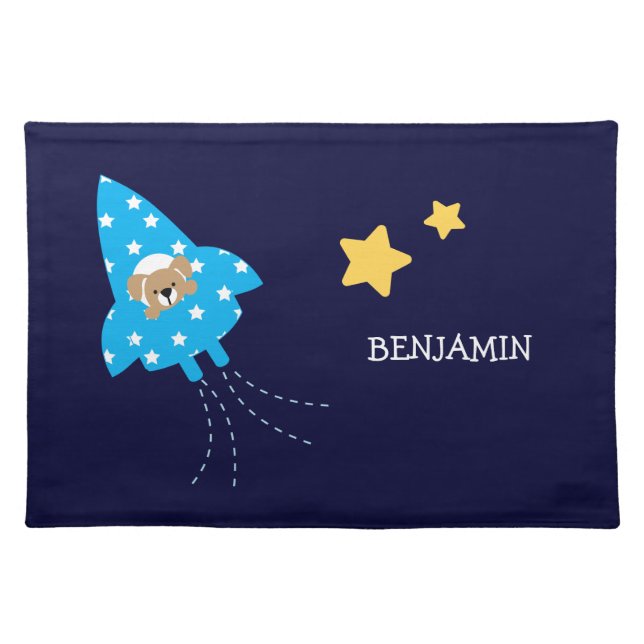 Dog in a Rocket Ship Personalized Cloth Placemat (Front)