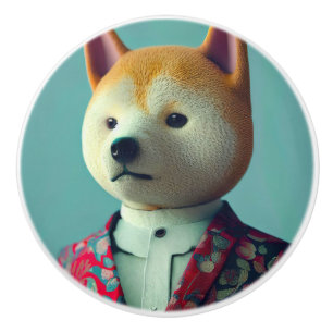 Dog in a suit ceramic knob