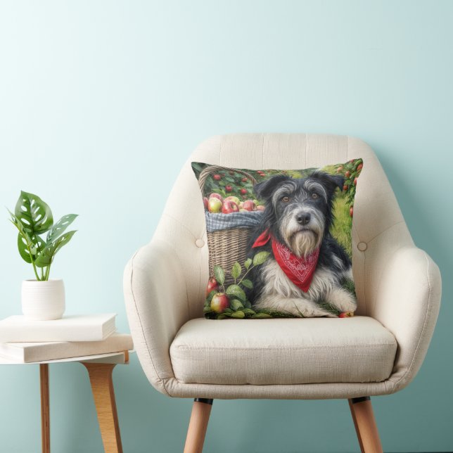 Dog in an Apple Orchard Throw Pillow (Chair)