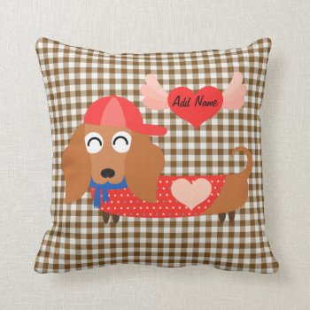 Dog In Baseball Cap Brown Gingham Valentine Pillow by valentines_store at Zazzle