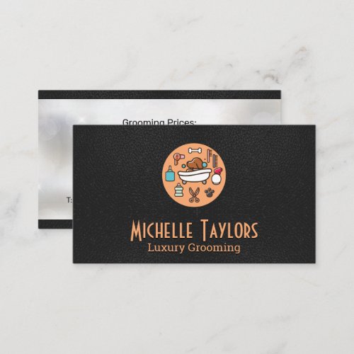 Dog in Bathtub  Grooming  Leather Business Card