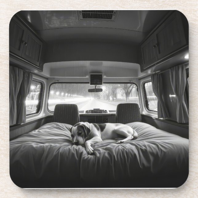 Dog in Bed of RV Beverage Coaster (Front)