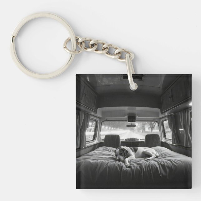 Dog in Bed of RV Keychain (Front)