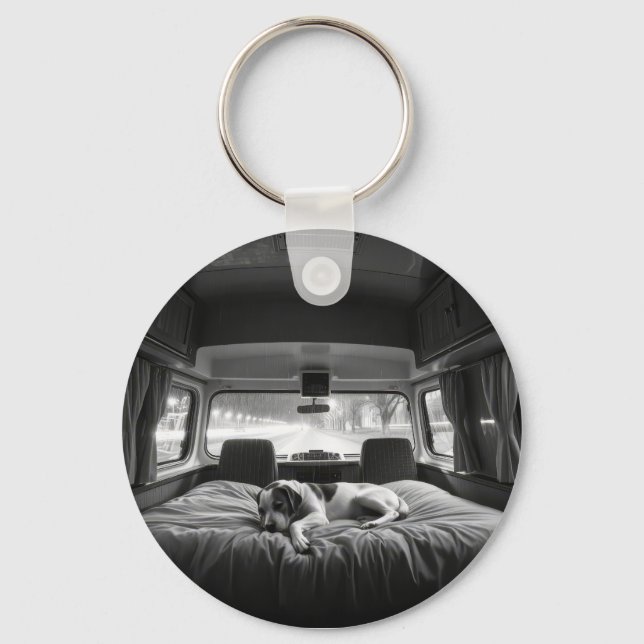 Dog in Bed of RV Keychain (Front)