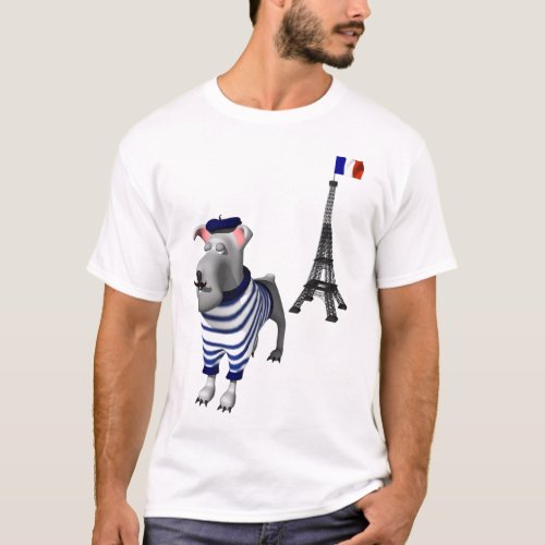 Dog in Beret in front of Eiffel Tower T_Shirt