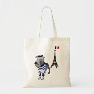 Dog in Beret in front of Eiffel Tower Tote Bag