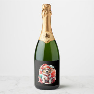Dog in Christmas Hat - Christmas Tale Oversized T- Sparkling Wine Label