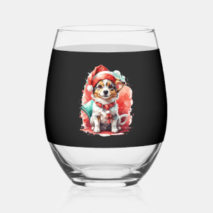 Dog in Christmas Hat - Christmas Tale Oversized T- Stemless Wine Glass