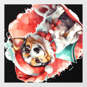 Dog in Christmas Hat - Christmas Tale Oversized T- Wall Decal