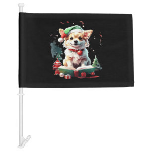 Dog in Christmas Hat with Books - A Perfect Christ Car Flag