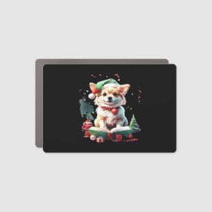 Dog in Christmas Hat with Books - A Perfect Christ Car Magnet