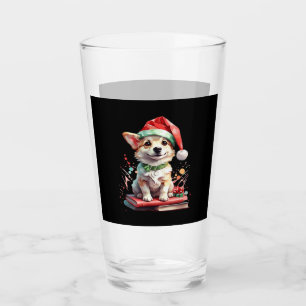 Dog in Christmas Hat with Books - A Perfect Christ Glass