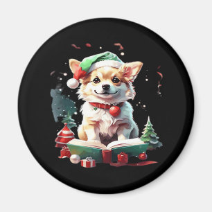 Dog in Christmas Hat with Books - A Perfect Christ Magnet