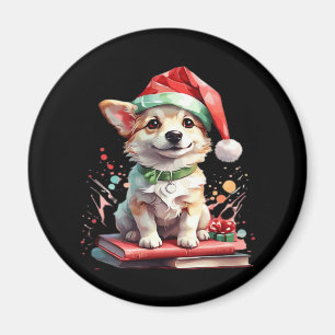 Dog in Christmas Hat with Books - A Perfect Christ Magnet
