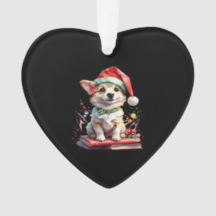 Dog in Christmas Hat with Books - A Perfect Christ Ornament