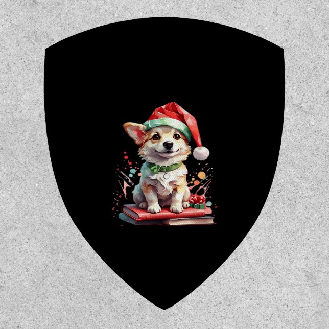 Dog in Christmas Hat with Books - A Perfect Christ Patch (Front)