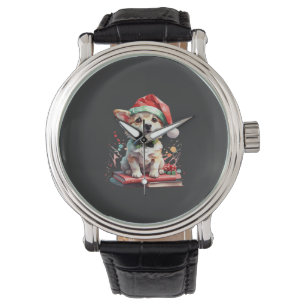 Dog in Christmas Hat with Books - A Perfect Christ Watch