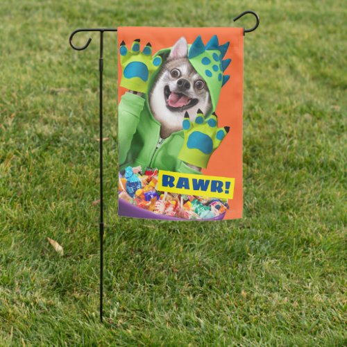 Dog in Dinosaur Costume Garden Flag