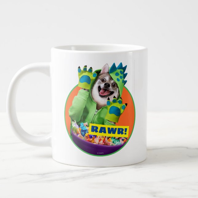 Dog in Dinosaur Costume Giant Coffee Mug (Left)