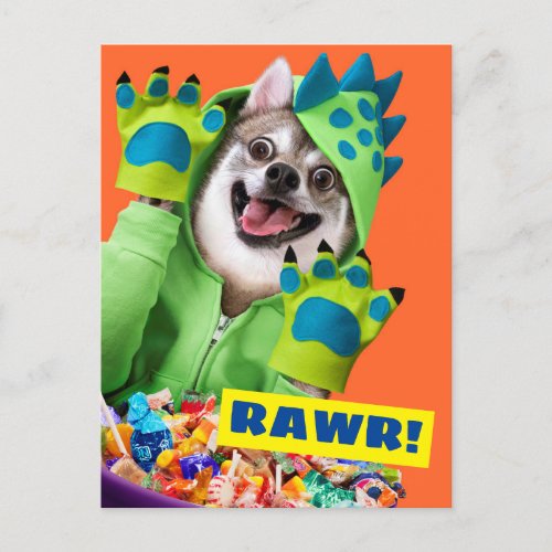 Dog in Dinosaur Costume Invitation Postcard