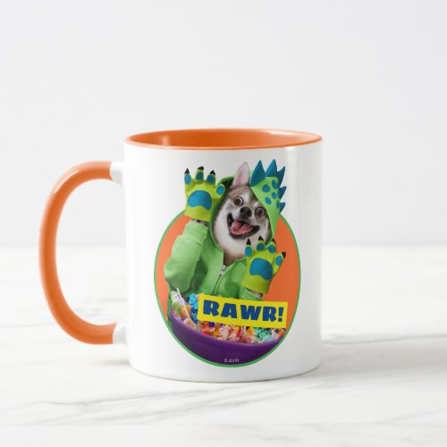 Dog in Dinosaur Costume Mug