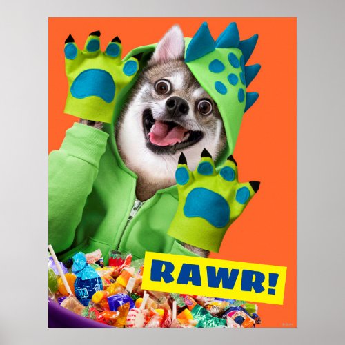 Dog in Dinosaur Costume Poster