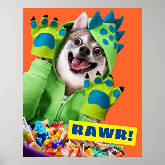 Dog in Dinosaur Costume Poster (Front)