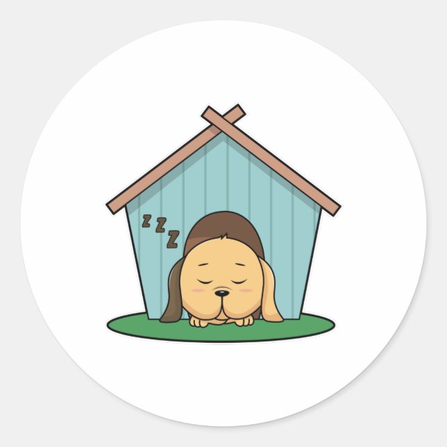 Dog in Dog house Classic Round Sticker (Front)