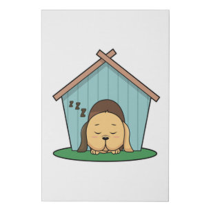 Dog in Dog house Faux Canvas Print