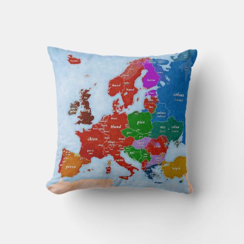 Dog in European Languages Pillow