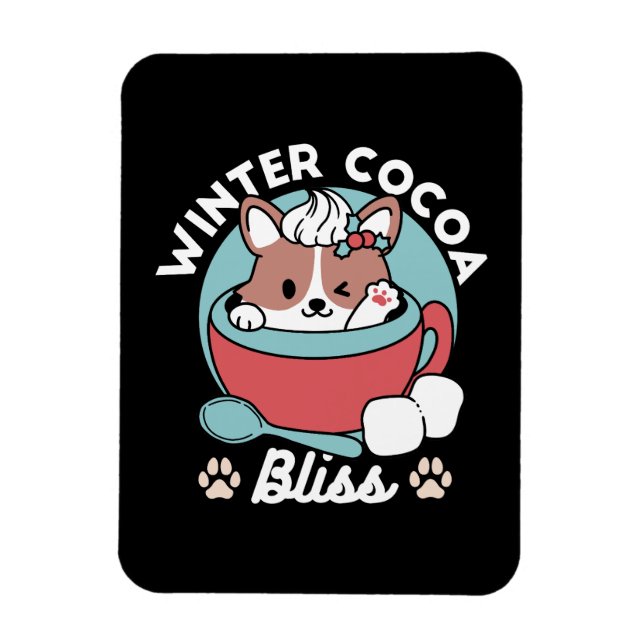 Dog in Festive Mug for Holiday Vibes - Winter Coco Magnet (Vertical)
