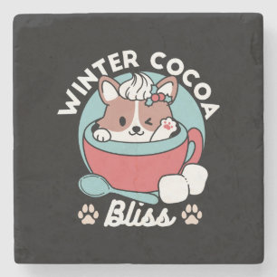 Dog in Festive Mug for Holiday Vibes - Winter Coco Stone Coaster
