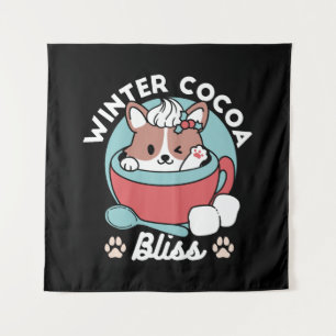 Dog in Festive Mug for Holiday Vibes - Winter Coco Tapestry