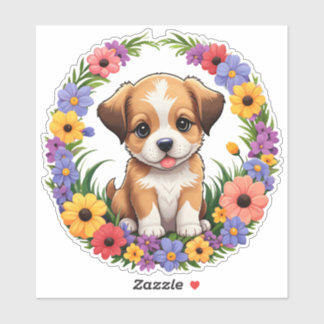 dog in floral archway sticker