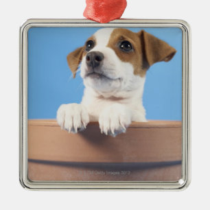 Dog in flowerpot metal ornament