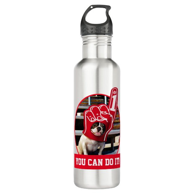Dog In Foam Hand Stainless Steel Water Bottle (Front)