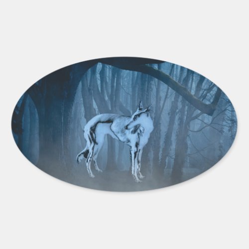 Dog In Forest Oval Stickers