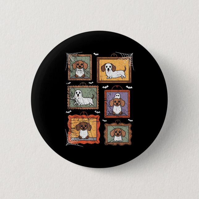 Dog In Ghost Costume Funny Halloween Puppy Lover  Button (Front)