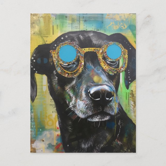 Dog in Glasses Collage Postcard (Front)