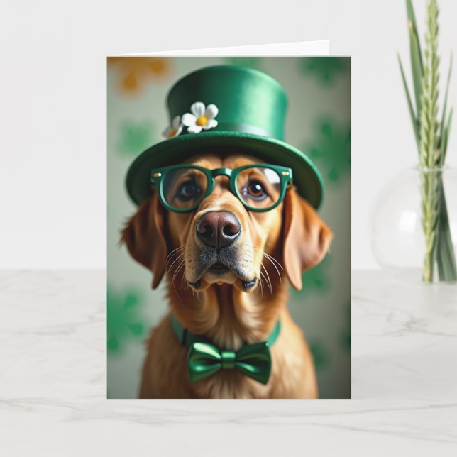 Dog In Green Top Hat Celebration Card (Front)