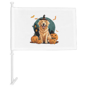 dog in halloween funny car flag