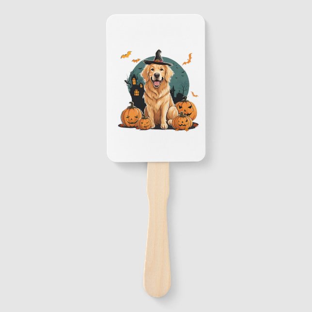 dog in halloween funny hand fan (Front)