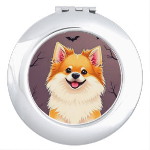 Dog in Halloween Scene with Pumpkins Compact Mirror