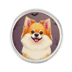 Dog in Halloween Scene with Pumpkins Lapel Pin