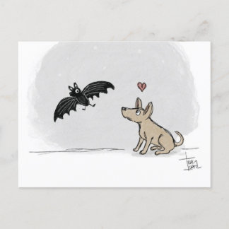 Dog in Love with a Bat postcard