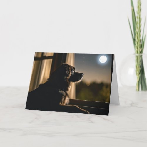 Dog In Moonlit Window For Pet Loss Card