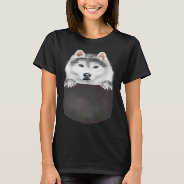 Dog In Pocket  Dog  Siberian Husky T-Shirt (Front)