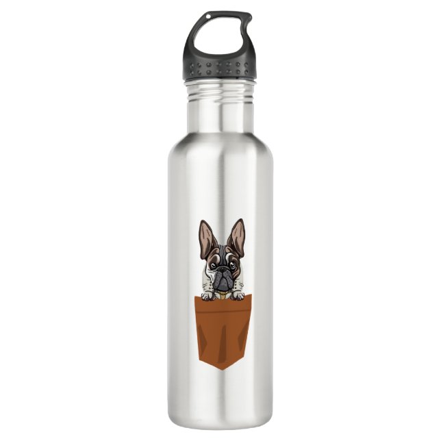 Dog in Pocket Funny Puppy for Dog Lovers Bulldog  Stainless Steel Water Bottle (Front)